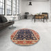 Round Mid-Century Modern Maroon Purple Oriental Rug in a Office, urb2623