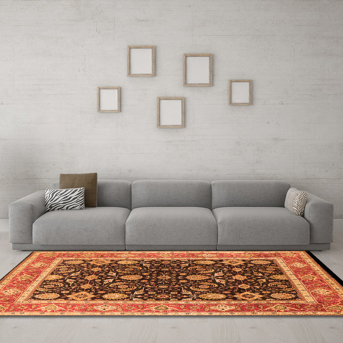 Machine Washable Oriental Orange Industrial Area Rugs in a Living Room, wshurb2623org