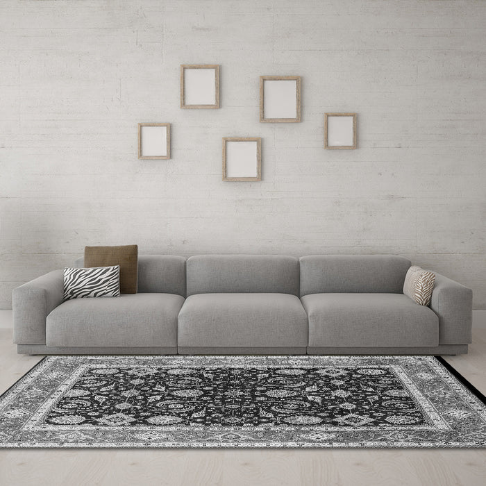 Machine Washable Oriental Gray Industrial Rug in a Living Room,, wshurb2623gry