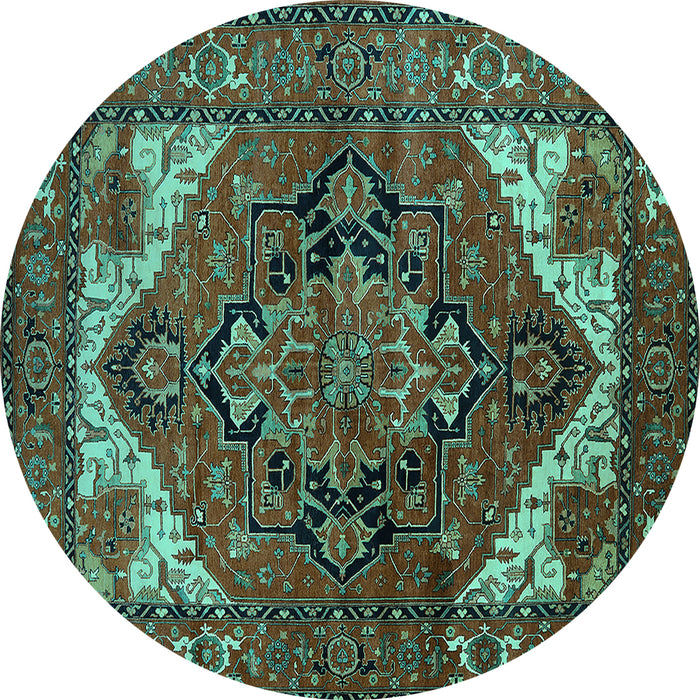 Round Persian Turquoise Traditional Rug, urb2624turq