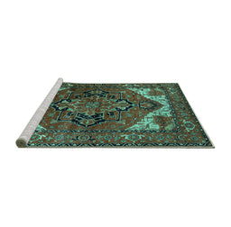 Sideview of Machine Washable Persian Turquoise Traditional Area Rugs, wshurb2624turq