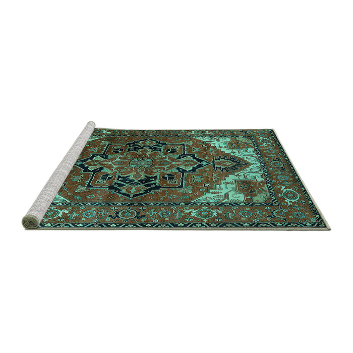 Sideview of Machine Washable Persian Turquoise Traditional Area Rugs, wshurb2624turq