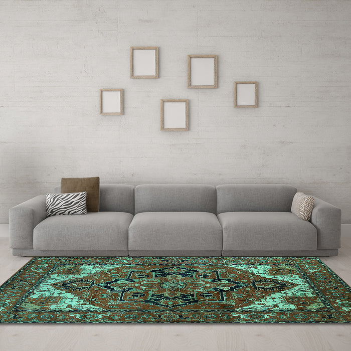 Machine Washable Persian Turquoise Traditional Area Rugs in a Living Room,, wshurb2624turq