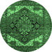 Round Machine Washable Persian Emerald Green Traditional Area Rugs, wshurb2624emgrn