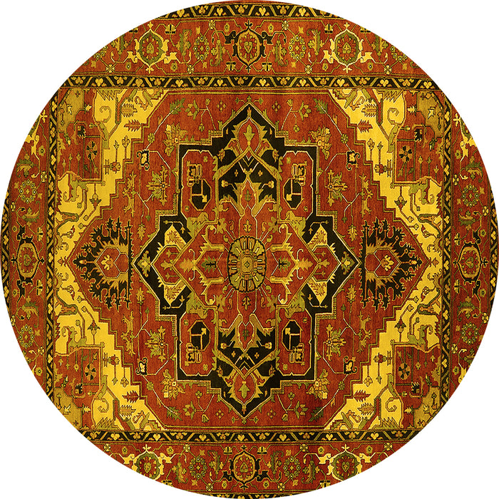 Round Machine Washable Persian Yellow Traditional Rug, wshurb2624yw