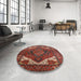 Round Mid-Century Modern Dark Almond Brown Persian Rug in a Office, urb2624