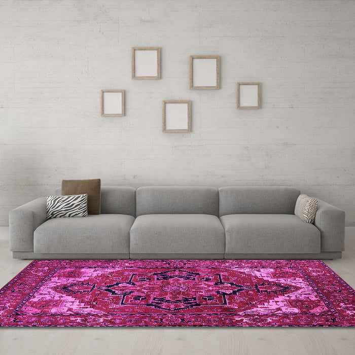 Machine Washable Persian Pink Traditional Rug in a Living Room, wshurb2624pnk