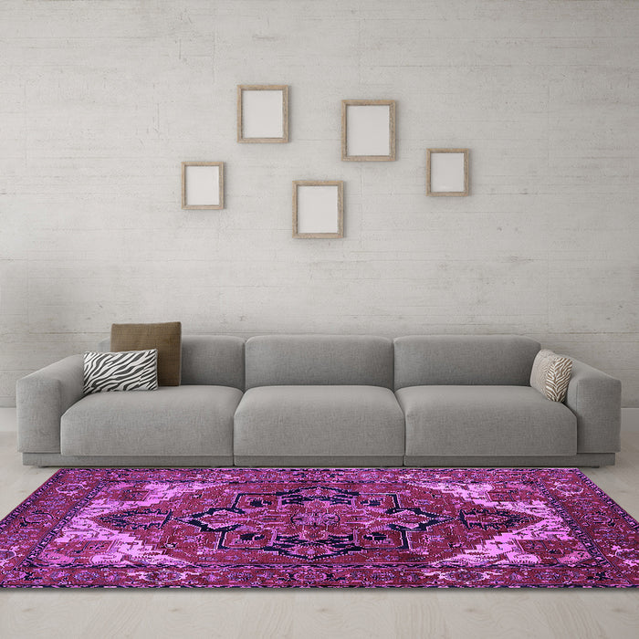 Machine Washable Persian Purple Traditional Area Rugs in a Living Room, wshurb2624pur
