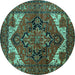 Round Machine Washable Persian Turquoise Traditional Area Rugs, wshurb2624turq