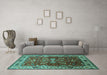 Machine Washable Oriental Turquoise Industrial Area Rugs in a Living Room,, wshurb2625turq