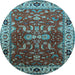 Round Machine Washable Oriental Light Blue Industrial Rug, wshurb2625lblu