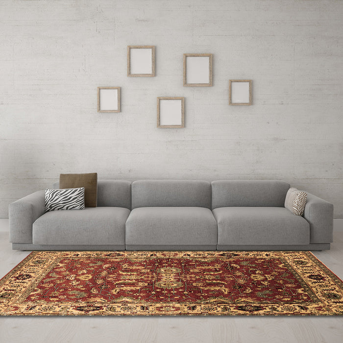 Machine Washable Oriental Brown Industrial Rug in a Living Room,, wshurb2625brn