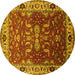 Round Machine Washable Oriental Yellow Industrial Rug, wshurb2625yw