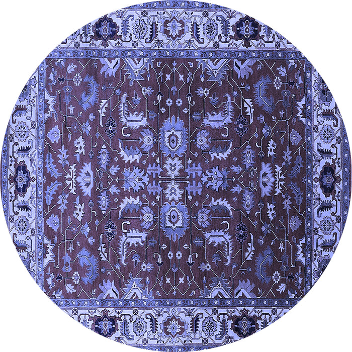 Round Machine Washable Oriental Blue Industrial Rug, wshurb2625blu
