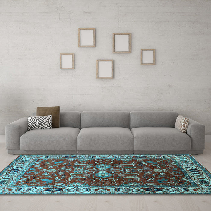 Machine Washable Oriental Light Blue Industrial Rug in a Living Room, wshurb2625lblu