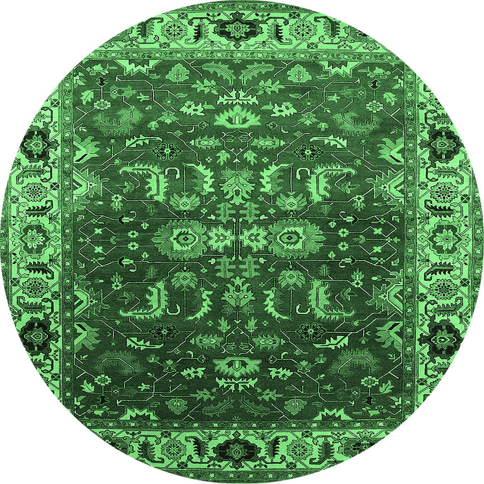 Round Machine Washable Oriental Emerald Green Industrial Area Rugs, wshurb2625emgrn