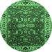 Round Machine Washable Oriental Emerald Green Industrial Area Rugs, wshurb2625emgrn