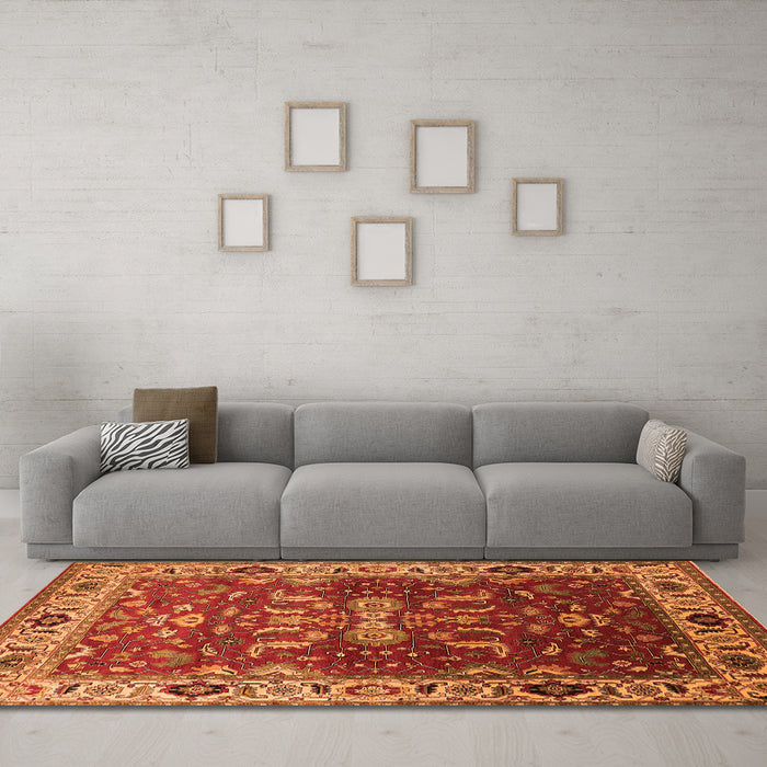 Machine Washable Oriental Orange Industrial Area Rugs in a Living Room, wshurb2625org