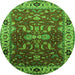 Round Machine Washable Oriental Green Industrial Area Rugs, wshurb2625grn