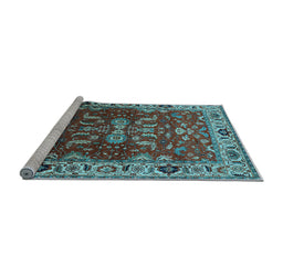 Sideview of Machine Washable Oriental Light Blue Industrial Rug, wshurb2625lblu