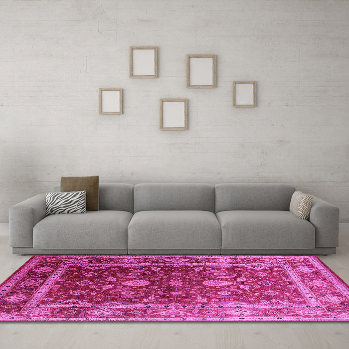 Machine Washable Oriental Pink Industrial Rug in a Living Room, wshurb2626pnk