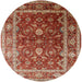 Round Mid-Century Modern Red Oriental Rug, urb2626