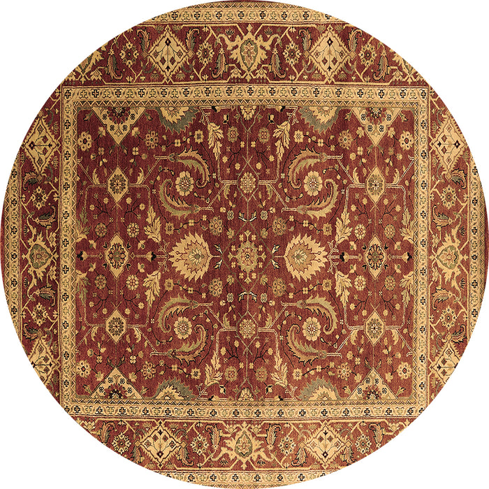 Round Machine Washable Oriental Brown Industrial Rug, wshurb2626brn