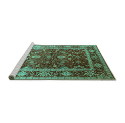 Sideview of Machine Washable Oriental Turquoise Industrial Area Rugs, wshurb2626turq