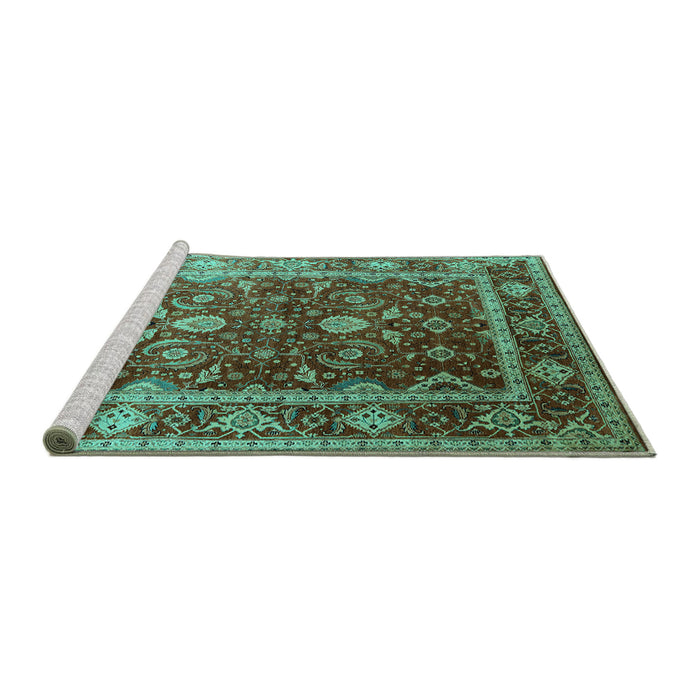 Sideview of Machine Washable Oriental Turquoise Industrial Area Rugs, wshurb2626turq