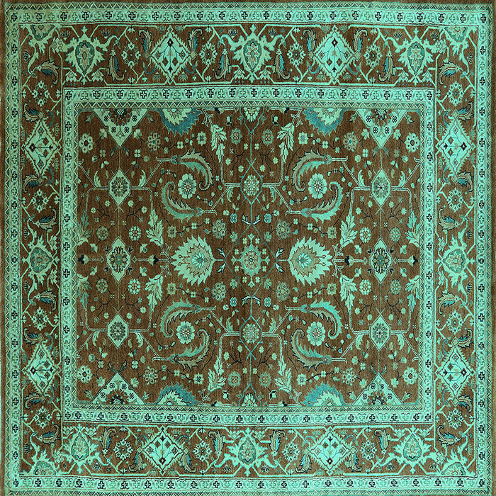 Square Machine Washable Oriental Turquoise Industrial Area Rugs, wshurb2626turq