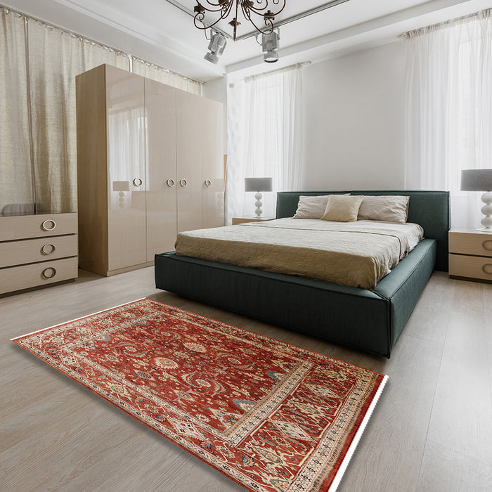 Mid-Century Modern Red Oriental Rug in a Bedroom, urb2626