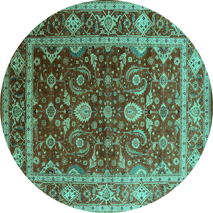 Round Machine Washable Oriental Turquoise Industrial Area Rugs, wshurb2626turq