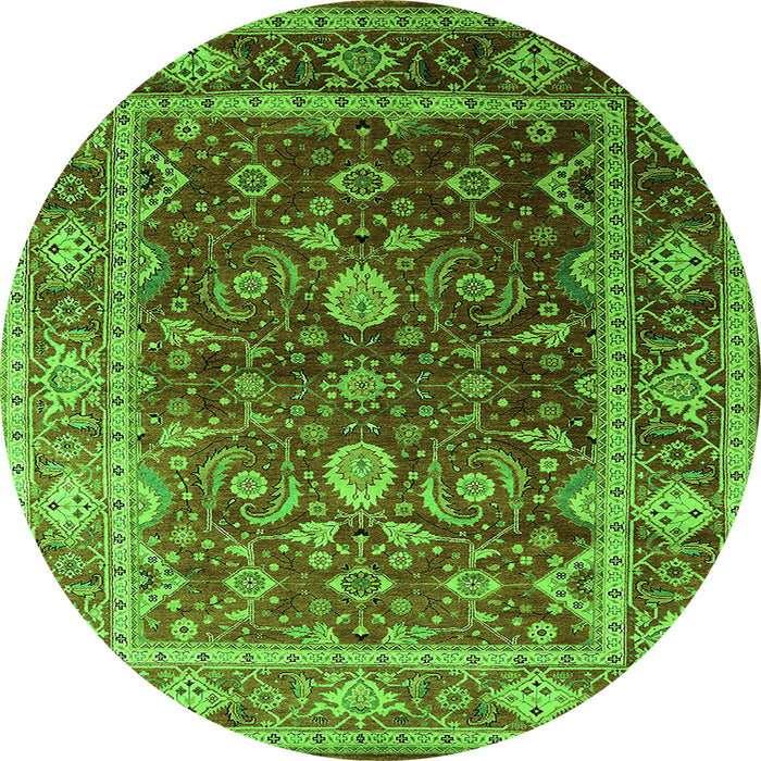 Round Machine Washable Oriental Green Industrial Area Rugs, wshurb2626grn