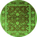 Round Machine Washable Oriental Green Industrial Area Rugs, wshurb2626grn