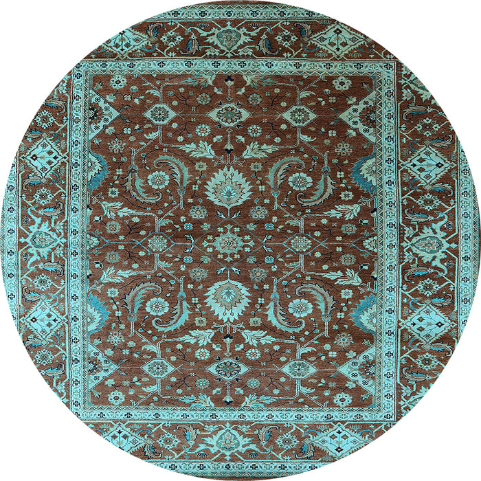 Round Machine Washable Oriental Light Blue Industrial Rug, wshurb2626lblu