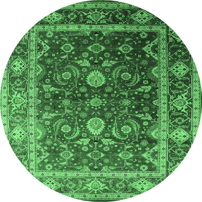 Round Machine Washable Oriental Emerald Green Industrial Area Rugs, wshurb2626emgrn