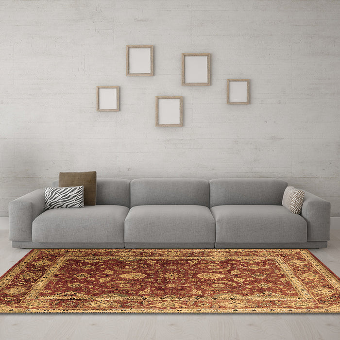 Machine Washable Oriental Brown Industrial Rug in a Living Room,, wshurb2626brn