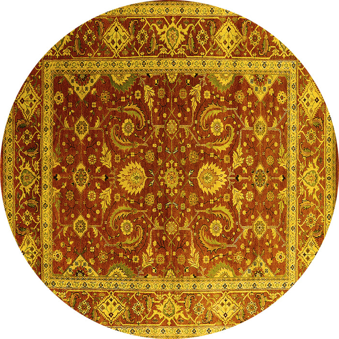 Round Machine Washable Oriental Yellow Industrial Rug, wshurb2626yw