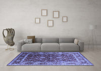 Machine Washable Oriental Blue Industrial Rug, wshurb2626blu