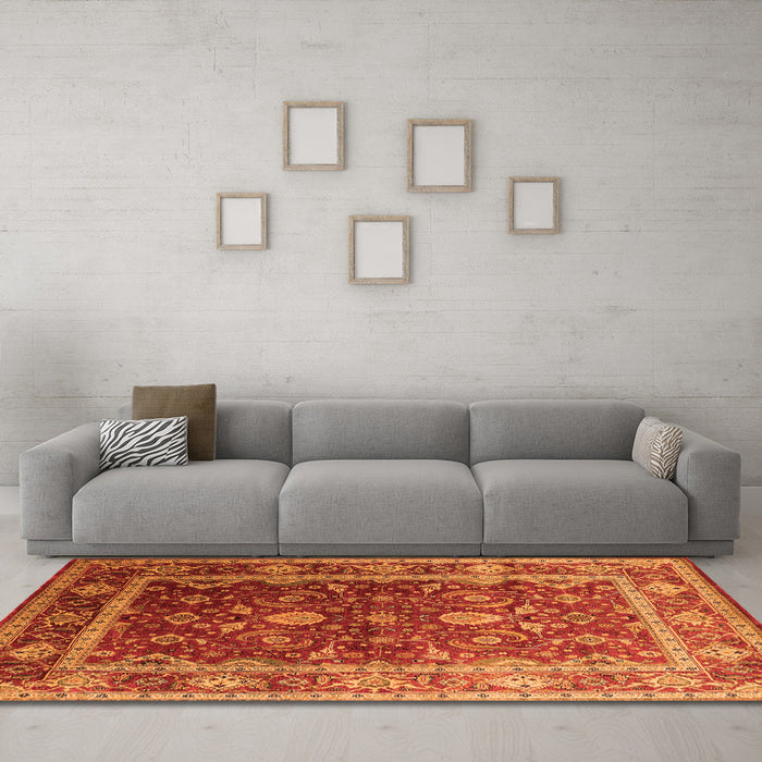 Machine Washable Oriental Orange Industrial Area Rugs in a Living Room, wshurb2626org