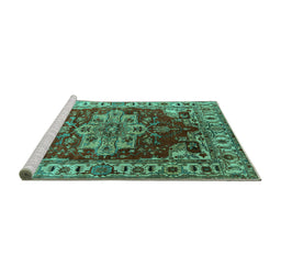 Sideview of Machine Washable Persian Turquoise Traditional Area Rugs, wshurb2627turq