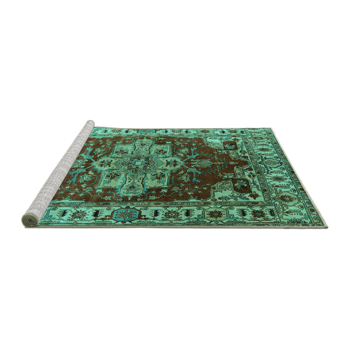 Sideview of Machine Washable Persian Turquoise Traditional Area Rugs, wshurb2627turq