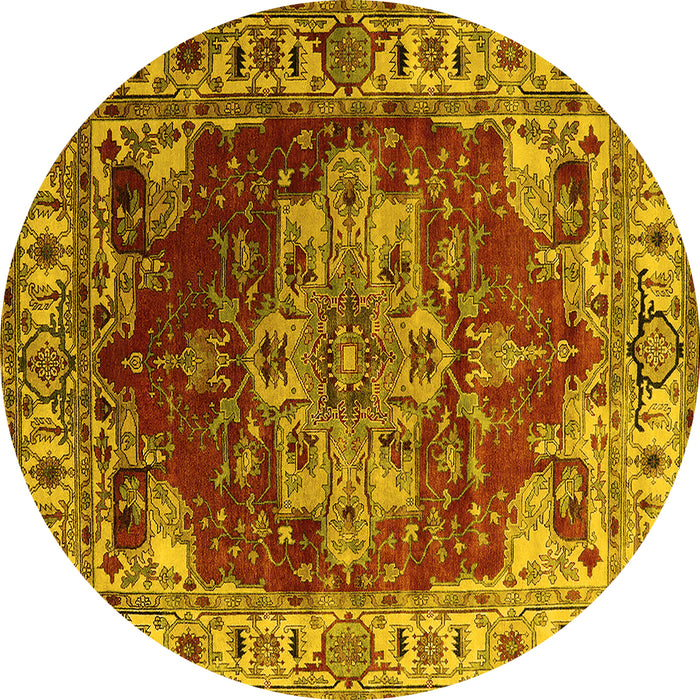 Round Persian Yellow Traditional Rug, urb2627yw
