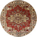 Round Machine Washable Industrial Modern Tomato Red Rug, wshurb2627