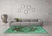 Machine Washable Persian Turquoise Traditional Area Rugs in a Living Room,, wshurb2627turq