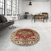 Round Mid-Century Modern Red Persian Rug in a Office, urb2627