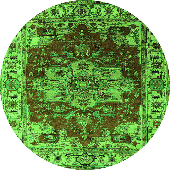 Round Persian Green Traditional Rug, urb2627grn