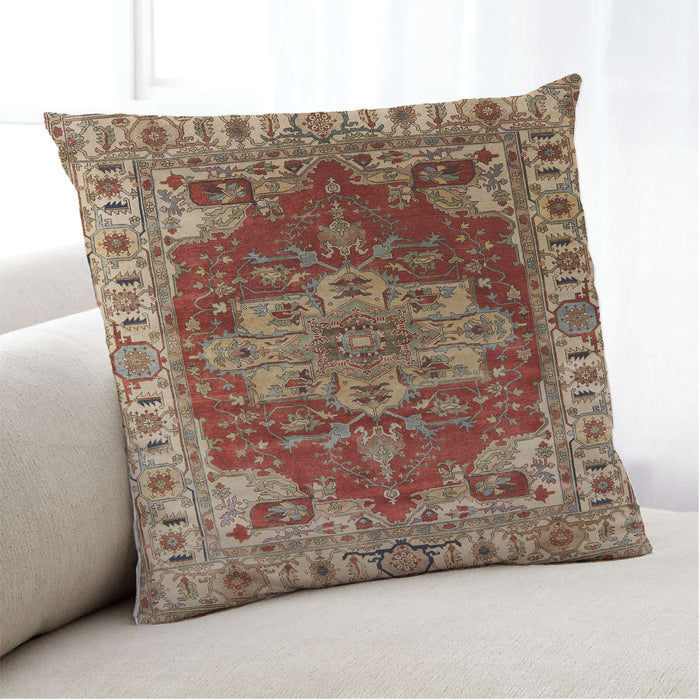 Lifestyle Image of Mid-Century Modern Urban Square Tomato Red Throw Pillow, 18 inch by 18 inch, pwurb2627