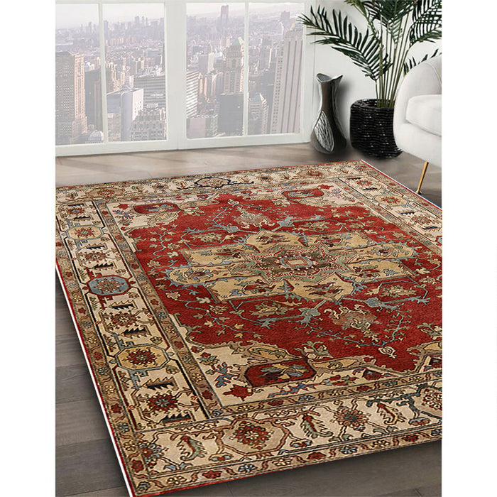 Mid-Century Modern Red Persian Rug in Family Room, urb2627