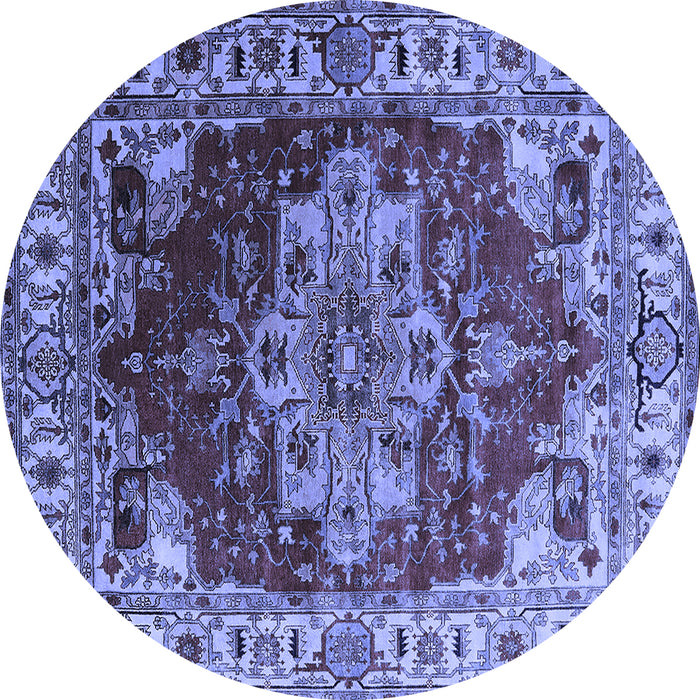 Round Machine Washable Persian Blue Traditional Rug, wshurb2627blu